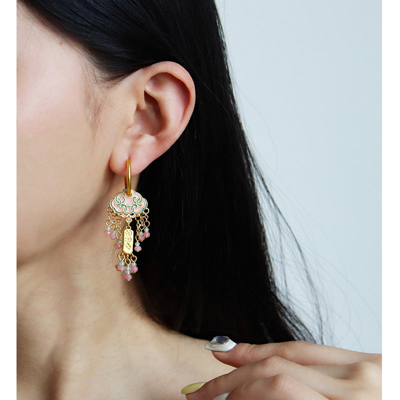 Chinese ancient retro colorful oil drop earrings