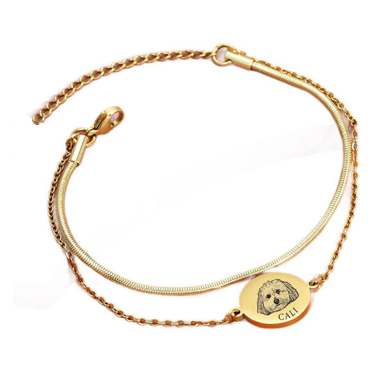 Pulsera de doble capa con retrato de mascota grabado 