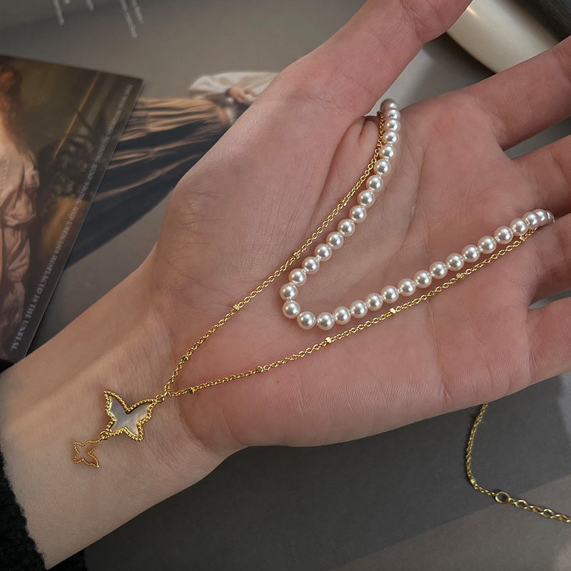 Ladies High-end Butterfly Mother-of-Pearl Stacking Necklace
