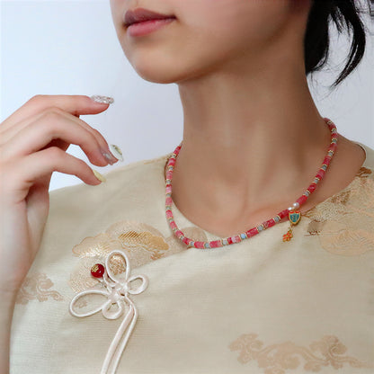 Nuevo collar de cuentas hecho a mano con flores coloridas de estilo chino 