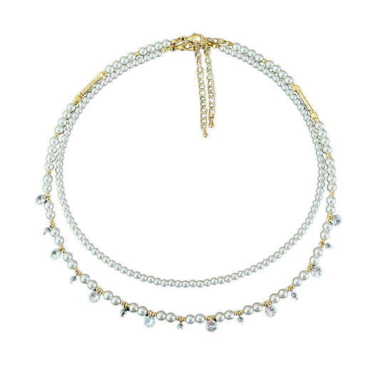 Exquisite Vintage Zirconia Pearl Beaded Stacking Necklace