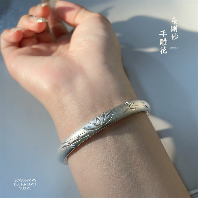 China Solid Sterling Silver Bamboo Leaf Open Bracelet