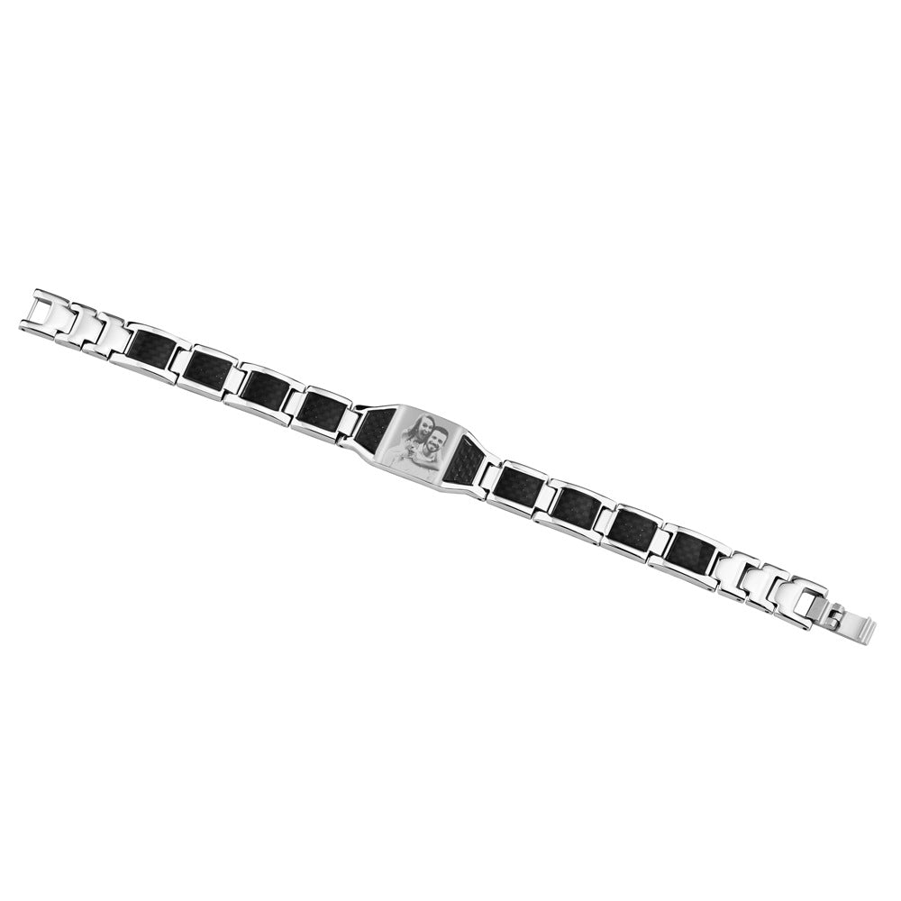 Men's engraved leather strap bracelet