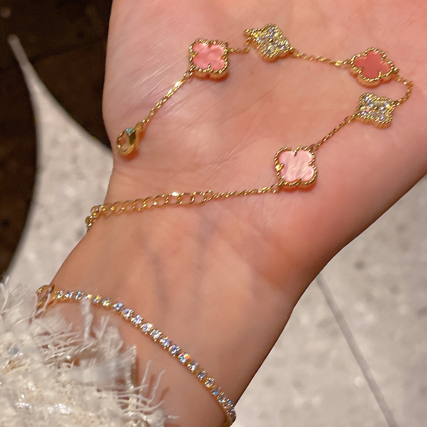 Zirconia Flower Lobster Clasp Bracelet