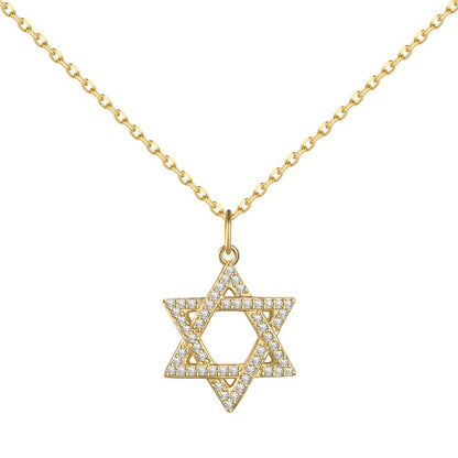 Collar con colgante de estrella de seis puntas con circonitas, personalidad elegante y exquisita.