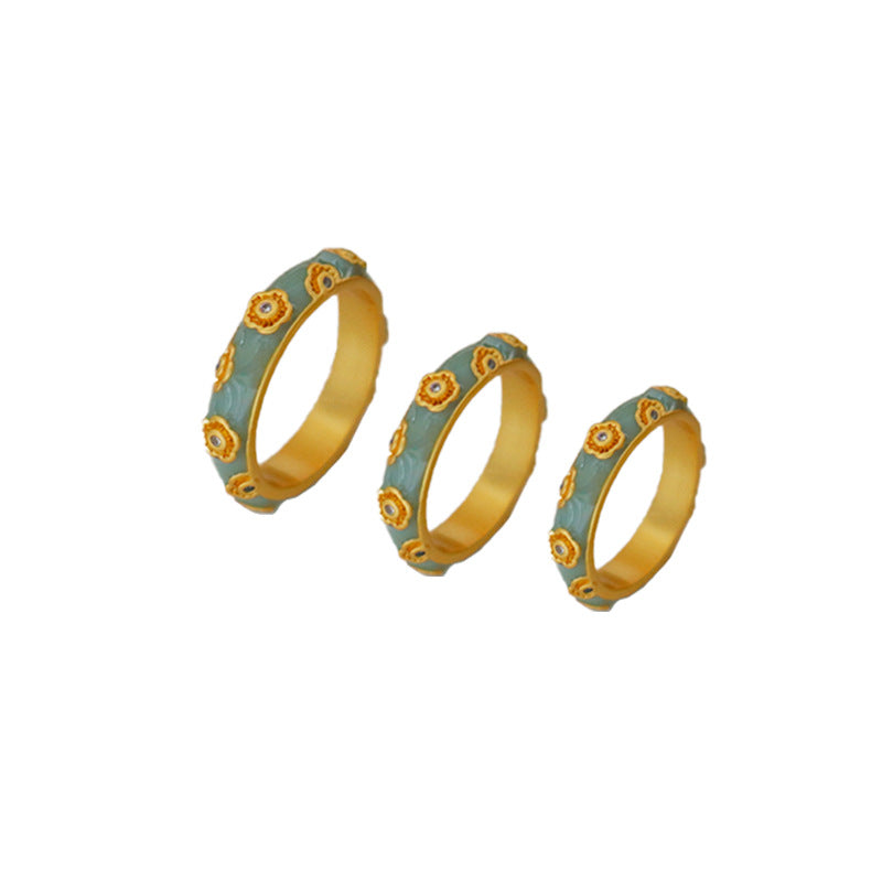 Chinese ancient style micro-inlaid zircon colored oil-drip enamel ring