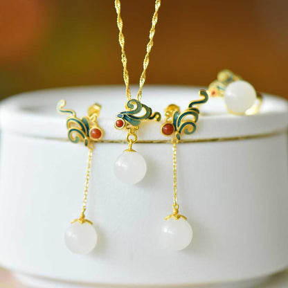 S925 Silver Inlaid Nephrite "Complete Perfection" Enamel Jewelry Set