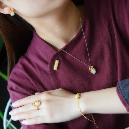 925 Silver Inlaid Hetian Jade Four-Piece Set