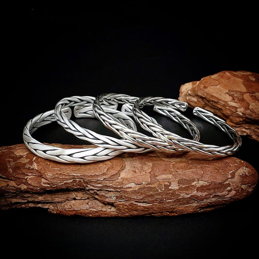 Pulsera de plata de ley maciza tejida a mano