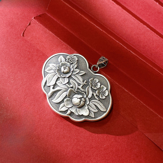 Collar con colgante de peonía de plata esterlina de estilo chino, accesorios para suéter