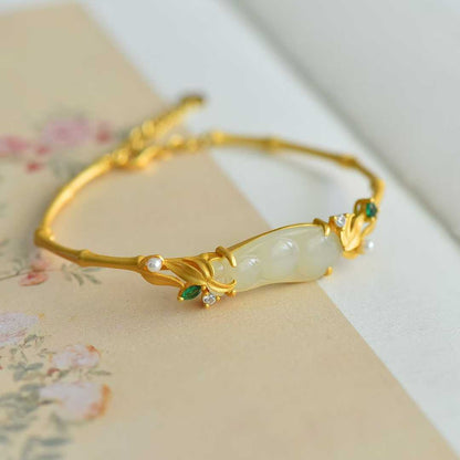 S925 Silver Inlaid Hetian Nephrite "Blessing Bean" Bracelet
