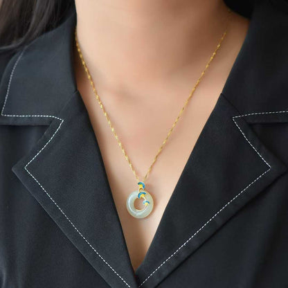 925 Silver-Inlaid Hetian Jade Pendant with "Three Lifetimes of Blessings" Meaning & Peace Ring Design