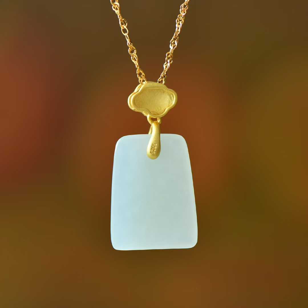 925 Silver-Inlaid Hetian Jade Pendant (Trapezoidal Peace Plaque, Auspicious Clouds & Ruyi Design)