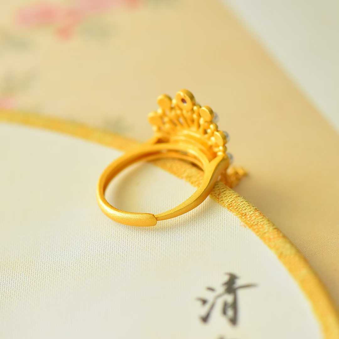 925 Silver Inlaid Hetian Nephrite "Phoenix Crown" Ring
