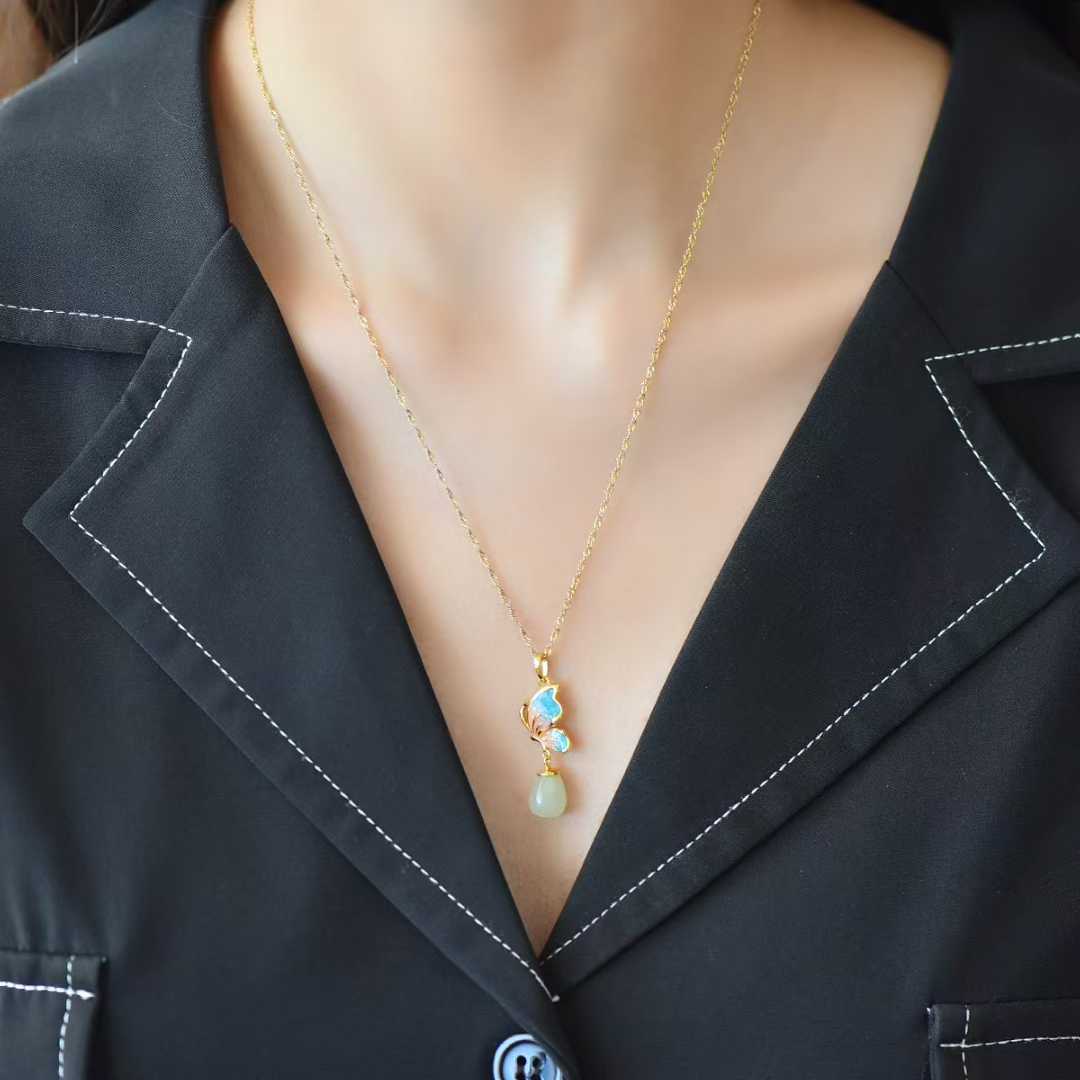 925 Silver Inlaid Hetian Nephrite Butterfly Pendant