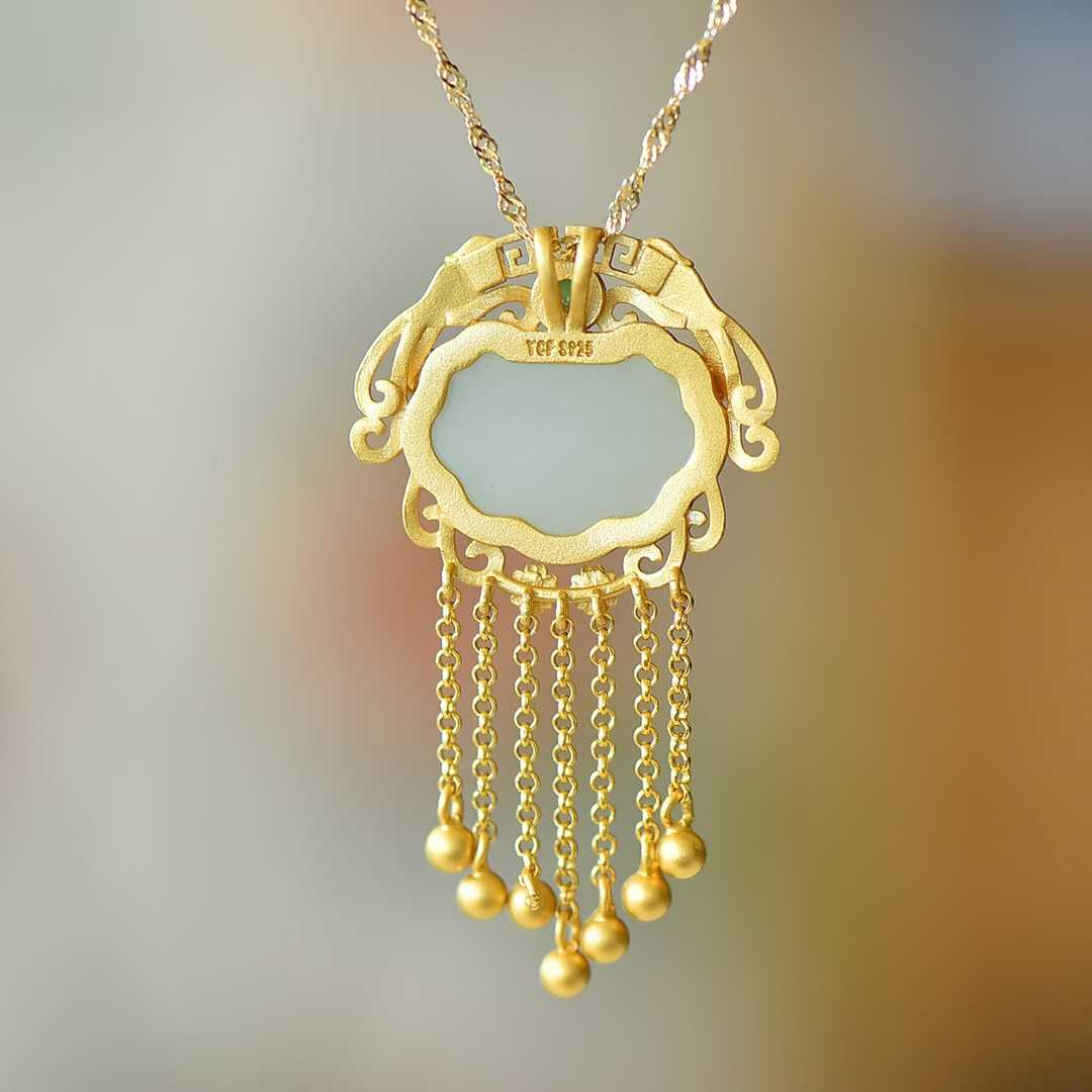 925 Silver-Inlaid Hetian Jade Baby Lock Pendant