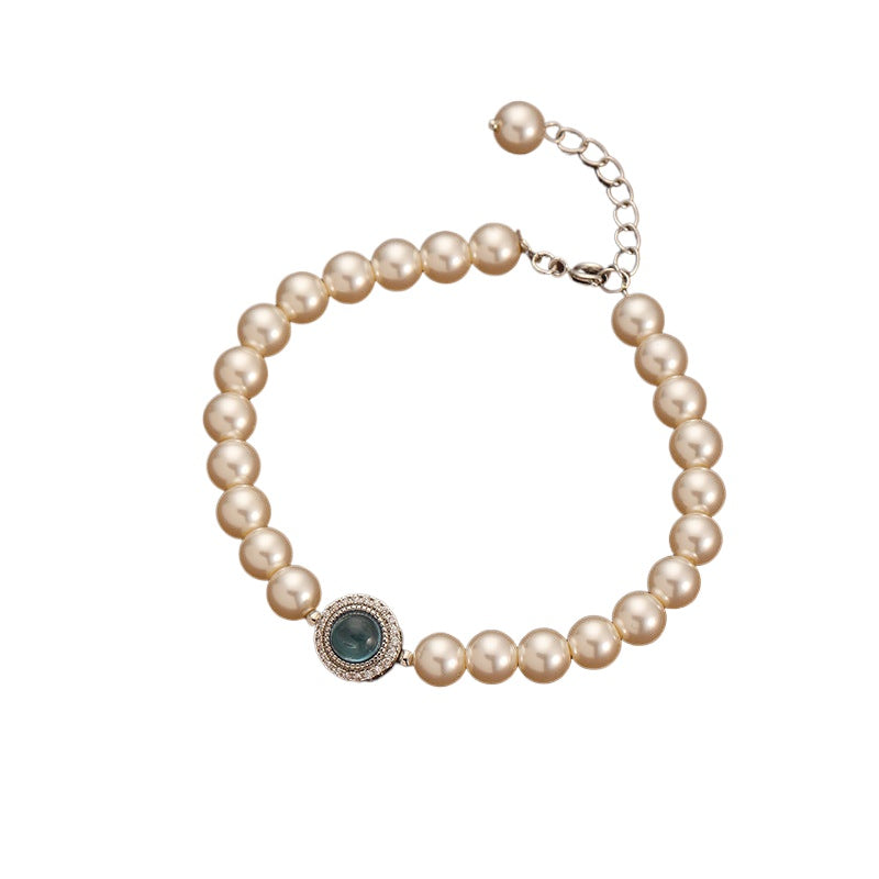 Pulsera retro de circonitas y perlas exquisitas de alta gama