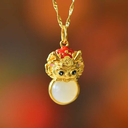 925 Silver-Inlaid Hetian Jade Pendant with "Abundant Blessings", "Ruyi" & "Blessing Dragon" Design