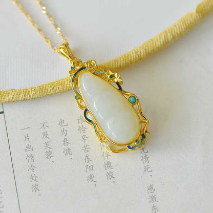 925 Silver Inlaid Hetian Nephrite "Four Seasons Fortune Bean" Pendant