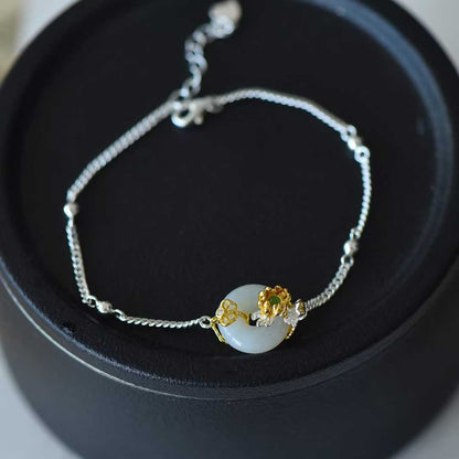 925 Silver Inlaid Hetian Nephrite "September Chrysanthemum (Twelve Flower Gods)" Jewelry Set