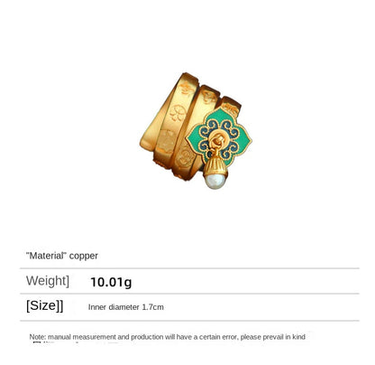 Anillo de flores con goteo de aceite colorido vintage de estilo chino