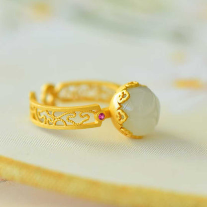 925 Silver Inlaid Nephrite Lotus Bud Ring