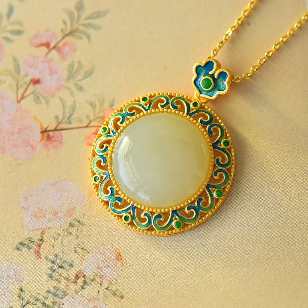 925 Silver Inlaid Hetian Nephrite "Longevity, Fortune & Fulfillment" Pendant
