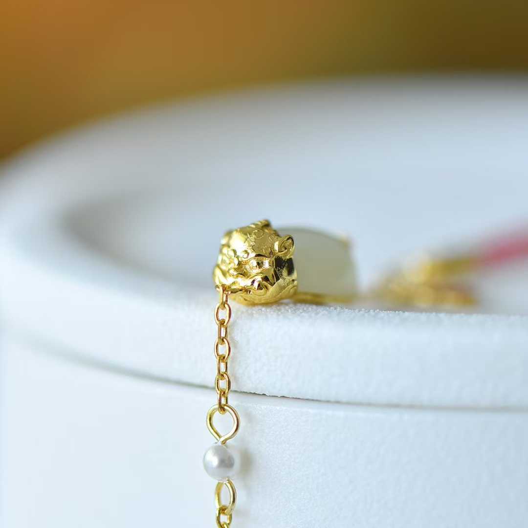 925 Silver Inlaid Hetian Nephrite Water Drop "Pixiu Attracting Blessings" Bracelet