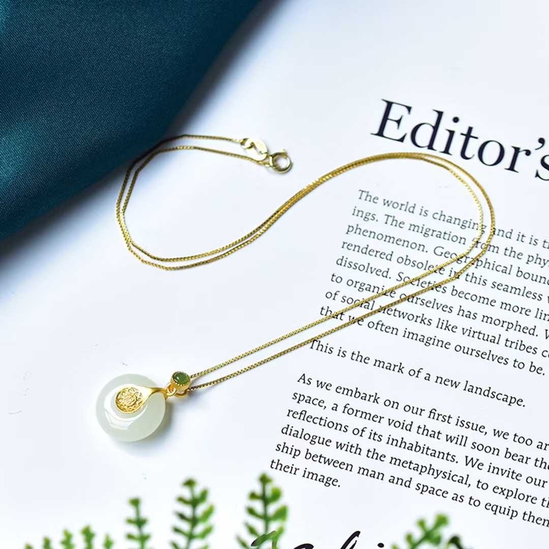 S925 Silver Inlaid Hetian Nephrite "Complete & Perfect" Pendant