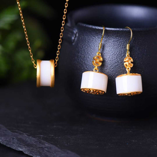 925 Silver Inlaid Nephrite "Bulgari" Lulu Tong Jewelry Set