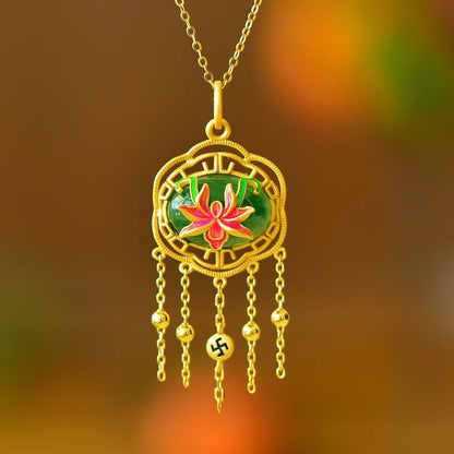 925 Silver Inlaid Hetian Green Nephrite "Orchid Heart & Iris Quality" Jewelry Set