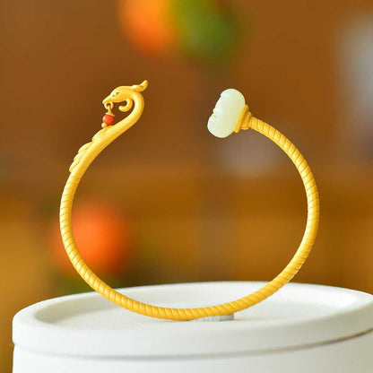 925 Silver Inlaid Hetian Nephrite "Lotus & Phoenix Arrival" Bracelet