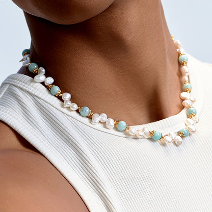 Collar hip-hop con perla de piedra natural 