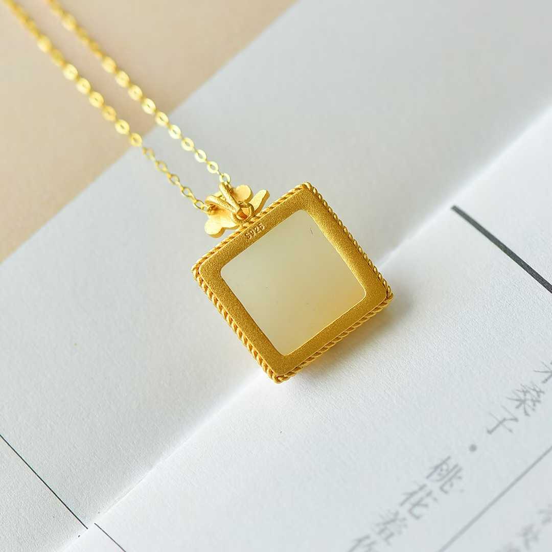 925 Silver Inlaid Nephrite "House and Car" Pendant