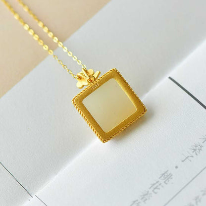 925 Silver Inlaid Nephrite "House and Car" Pendant