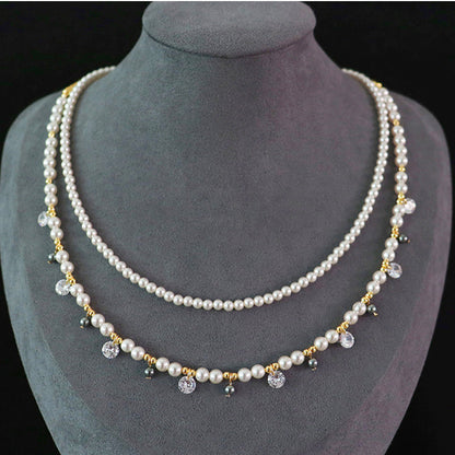 Exquisito collar apilable de perlas de circonita vintage