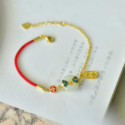 925 Silver Inlaid Enamel & Hetian Nephrite "Safe & Sound" Bracelet