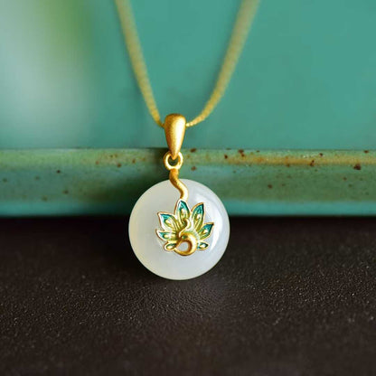 925 Silver Inlaid Hetian Enamel Peacock Spreading Its Tail Pendant