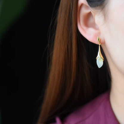 925 Silver Inlaid Nephrite Rose Earrings