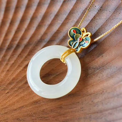S925 Silver Inlaid Nephrite Butterfly 🦋 "Ping An Kou" Ring Pendant