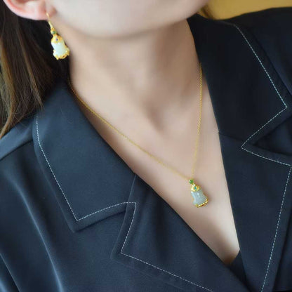 Ancient-Style Silver & Hetian Nephrite "Triumph at First Try" Qipao Jewelry Set