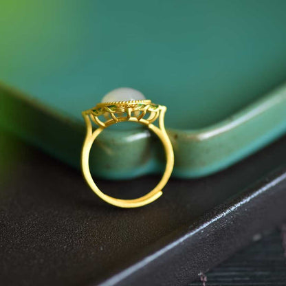 S925 Silver Inlaid Nephrite "Spring Kite" Ring - Fortune Turns Naturally