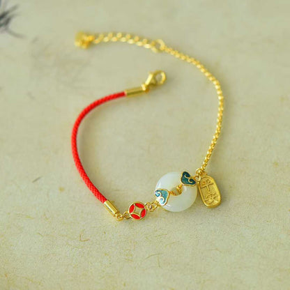 925 Silver Inlaid Enamel & Hetian Nephrite "Safe & Sound" Bracelet