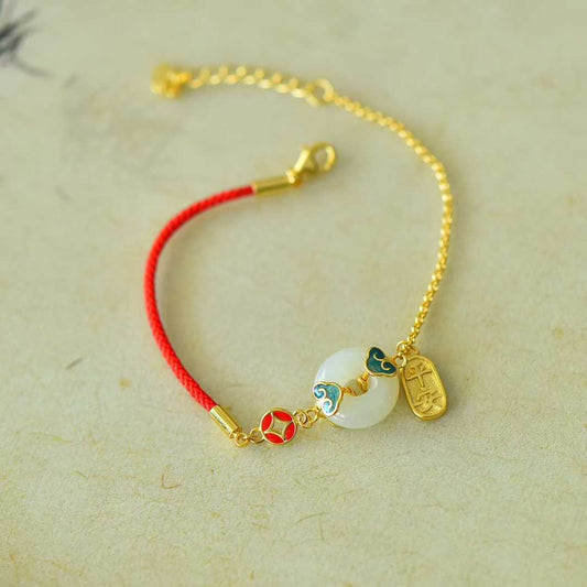 925 Silver Inlaid Enamel & Hetian Nephrite "Safe & Sound" Bracelet