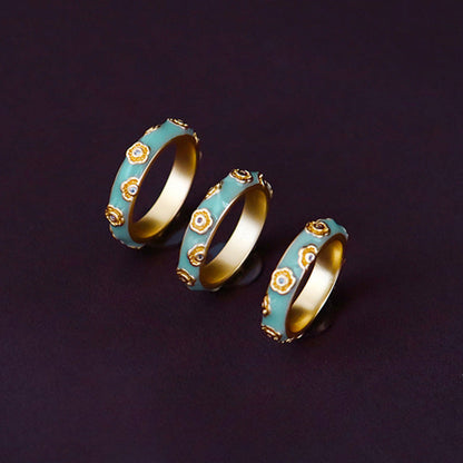 Chinese ancient style micro-inlaid zircon colored oil-drip enamel ring