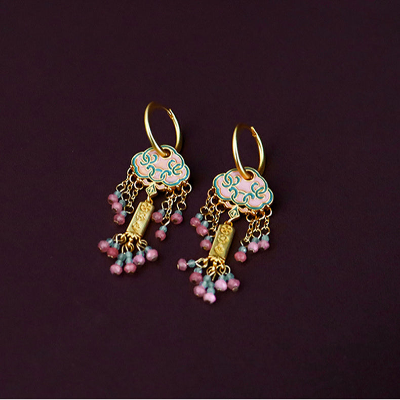 Chinese ancient retro colorful oil drop earrings