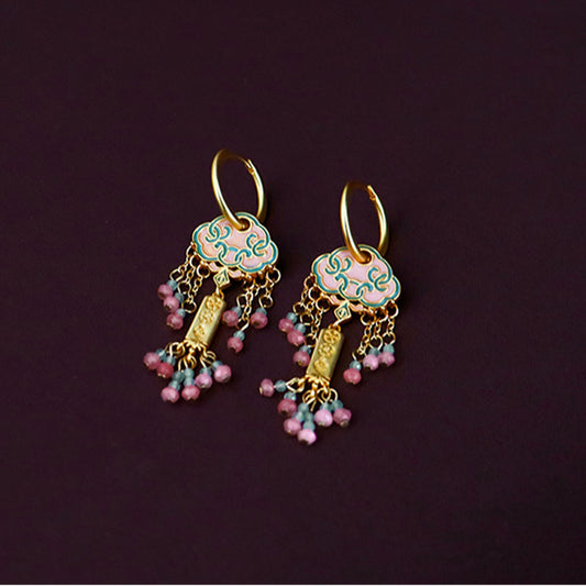 Chinese ancient retro colorful oil drop earrings
