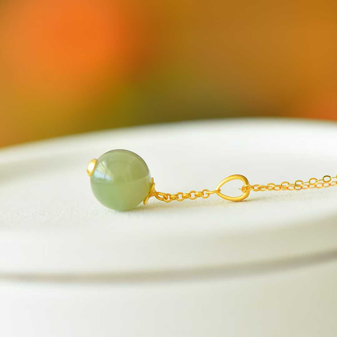 925 Silver-Inlaid Hetian Jade Pendant (Sunny Water Variety, 10mm Bead, Plain Silver Style)