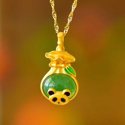 925 Silver Inlaid Hetian Jadeite "Cute Panda" Pendant