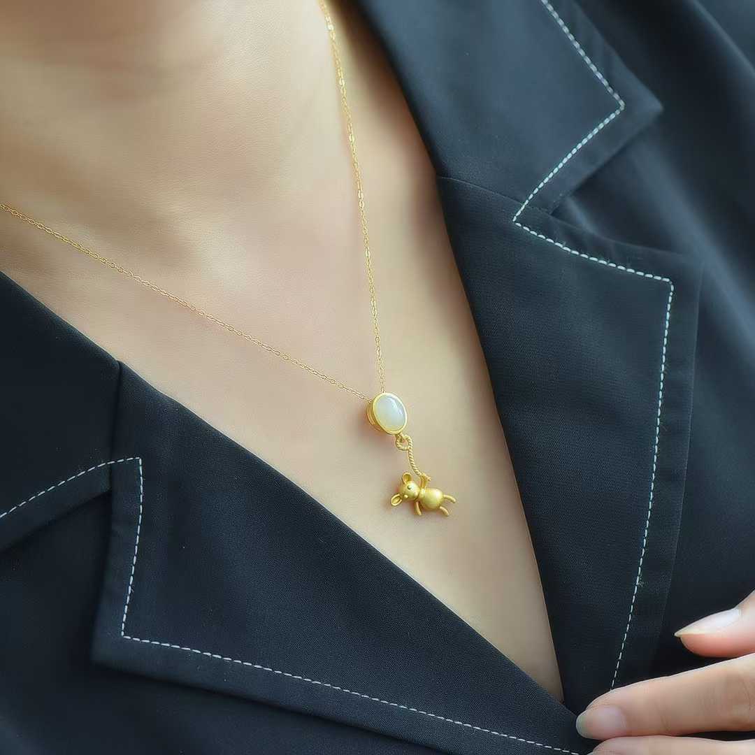 S925 Silver Inlaid Hetian Nephrite "Little Bear" Pendant